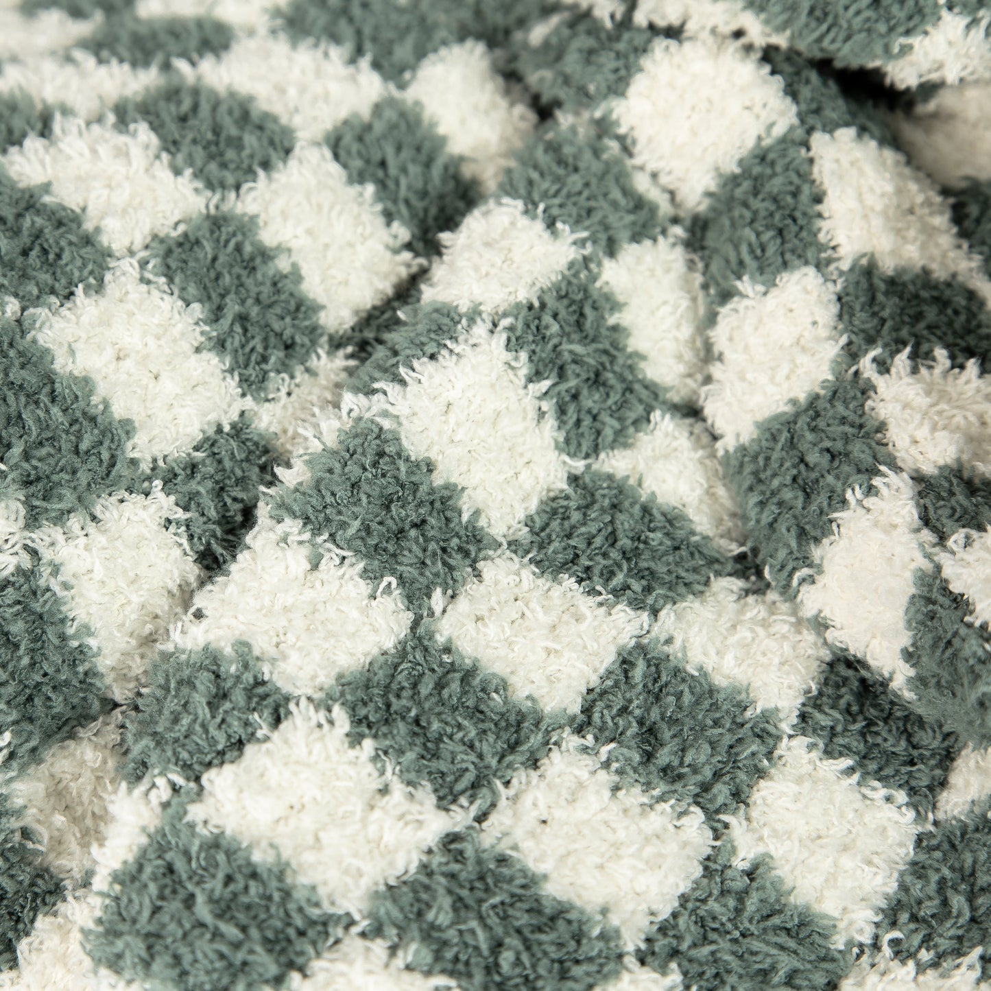 Couverture  à carreaux | vert forêt et gypsophile
