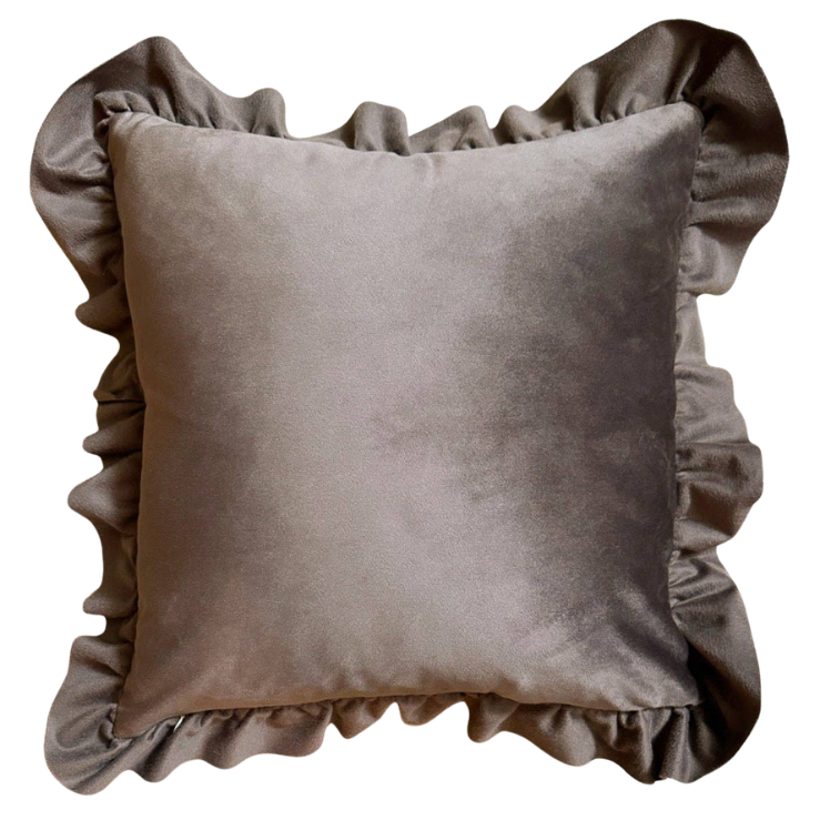 Housse de Coussin Daniella | Velours à Volants Café