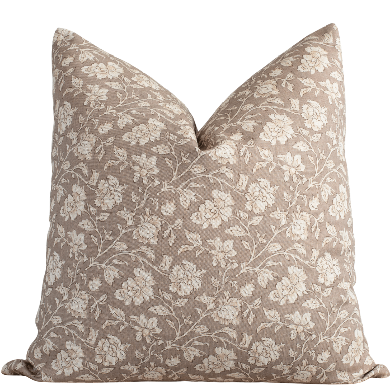 Housse de coussin Clara | Taupe à fleurs