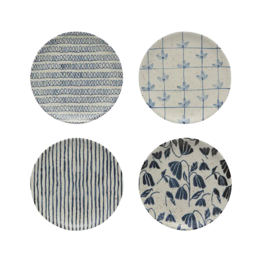 Assiettes à apéritif en grès Indigo | Ensemble de 4 motifs