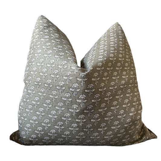 Housse de coussin Meredith vert sauge | Imprimé Block print