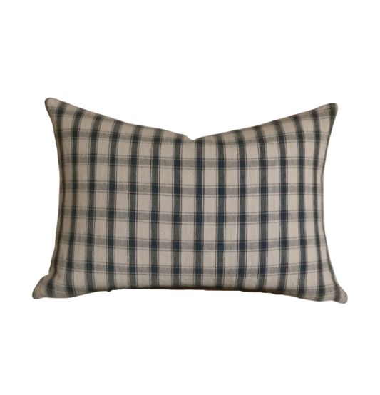 Housse de coussin à carreaux Lawrence | Bleu et naturel
