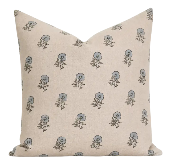 Housse de coussin florale Elsie | Bleu doux et naturel