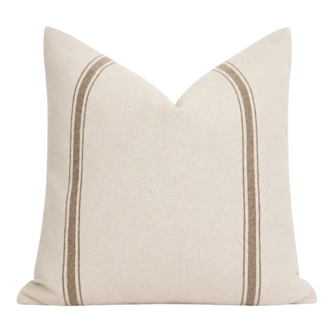 Housse de coussin Mahée à double rayure | Crème et Avoine foncé