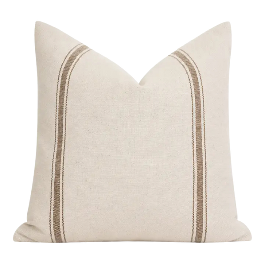 Housse de coussin Mahée à double rayure | Crème et Avoine foncé