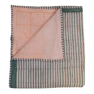 Courtepointe réversible pour bébé | Rayures vertes vintage et pêche