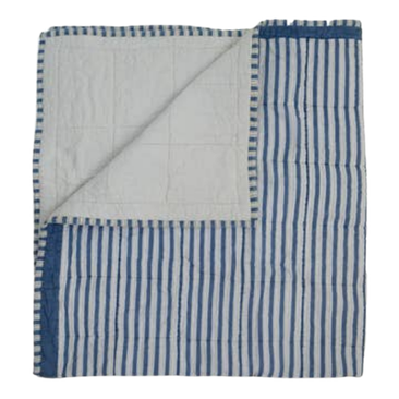 Courtepointe réversible pour bébé | Rayures bleues vintage et flocons d'avoine