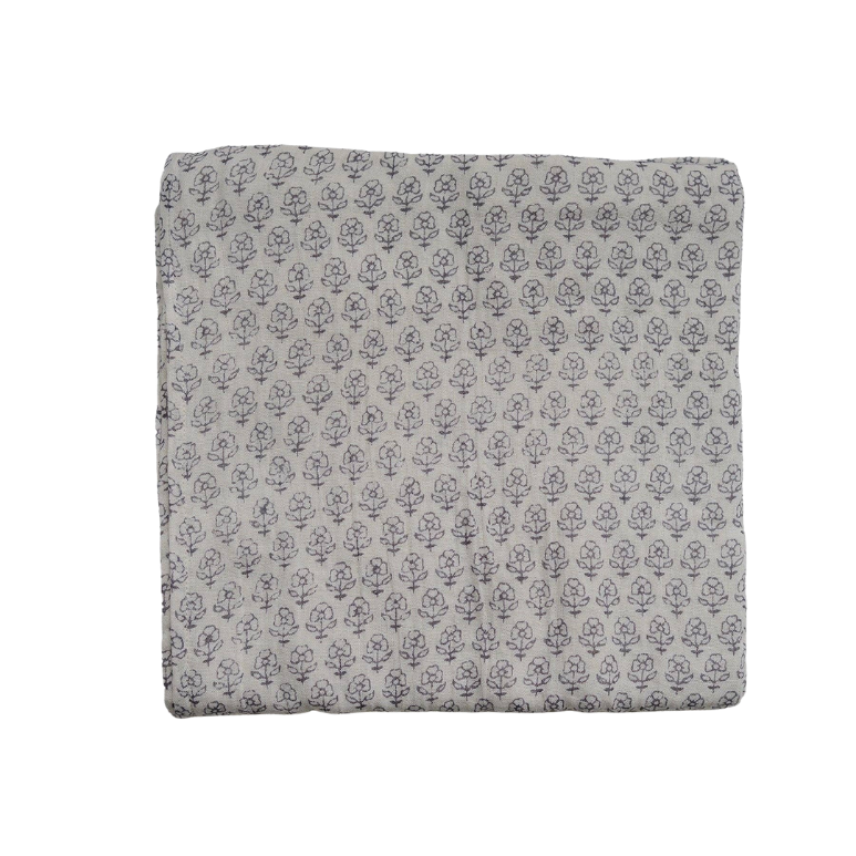 Couverture en mousseline Fleurs vintage | Ivoire pâle et ardoise