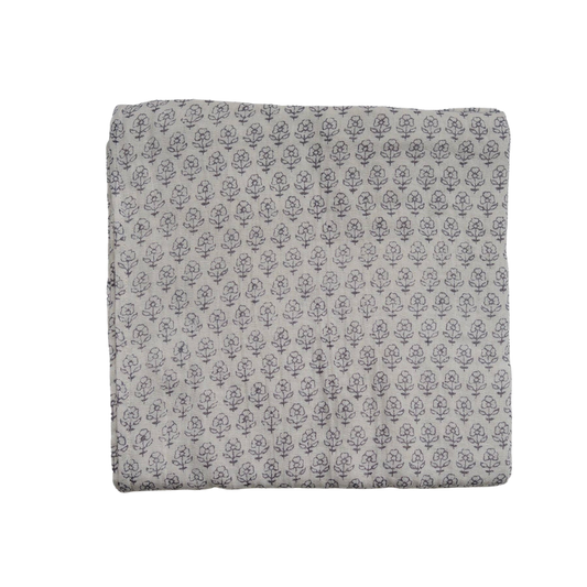 Couverture en mousseline Fleurs vintage | Ivoire pâle et ardoise