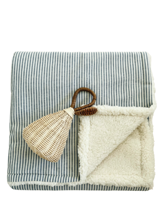 Couverture pour bébé | Lin rayé bleu