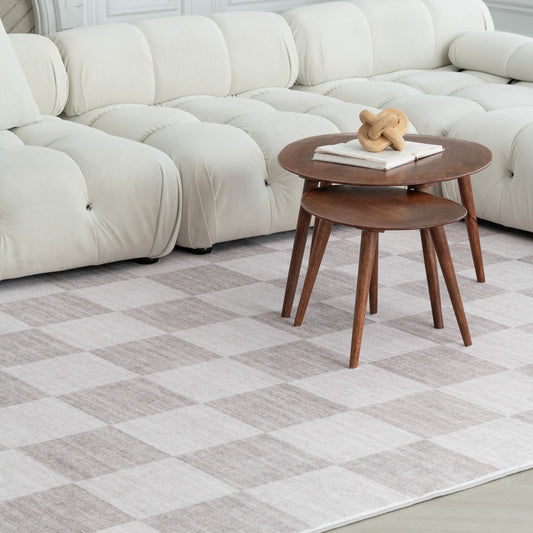 Tapis beige à carreaux géométriques | Eclipse