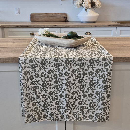 Nappe fleurie vert mousse Hortense