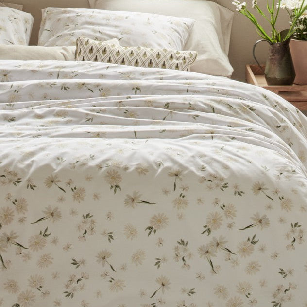 Housse de couette blanche fleurie Camomille