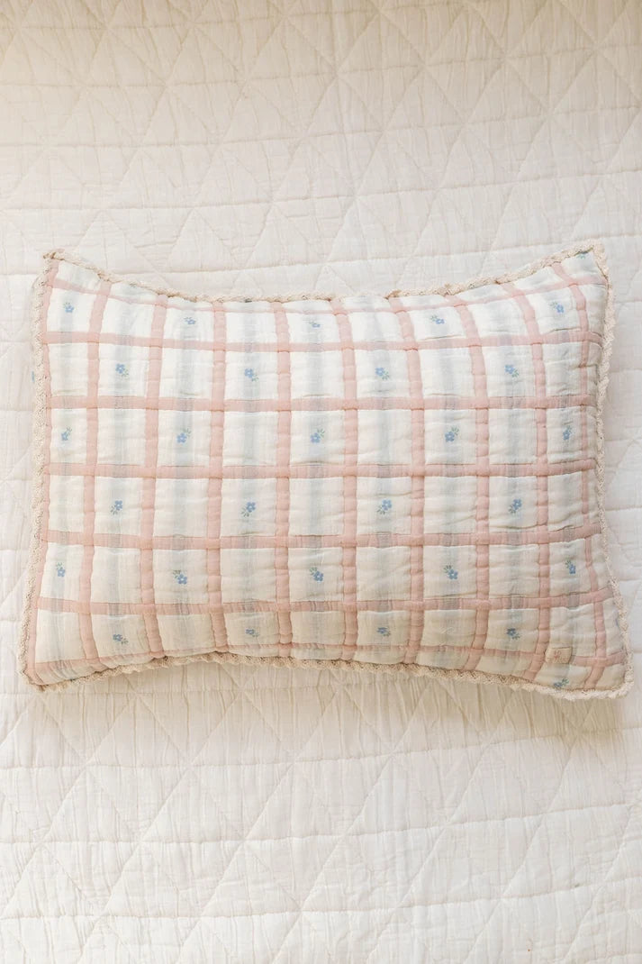 Taie décorative Prairies | Rose poudré et bleu doux