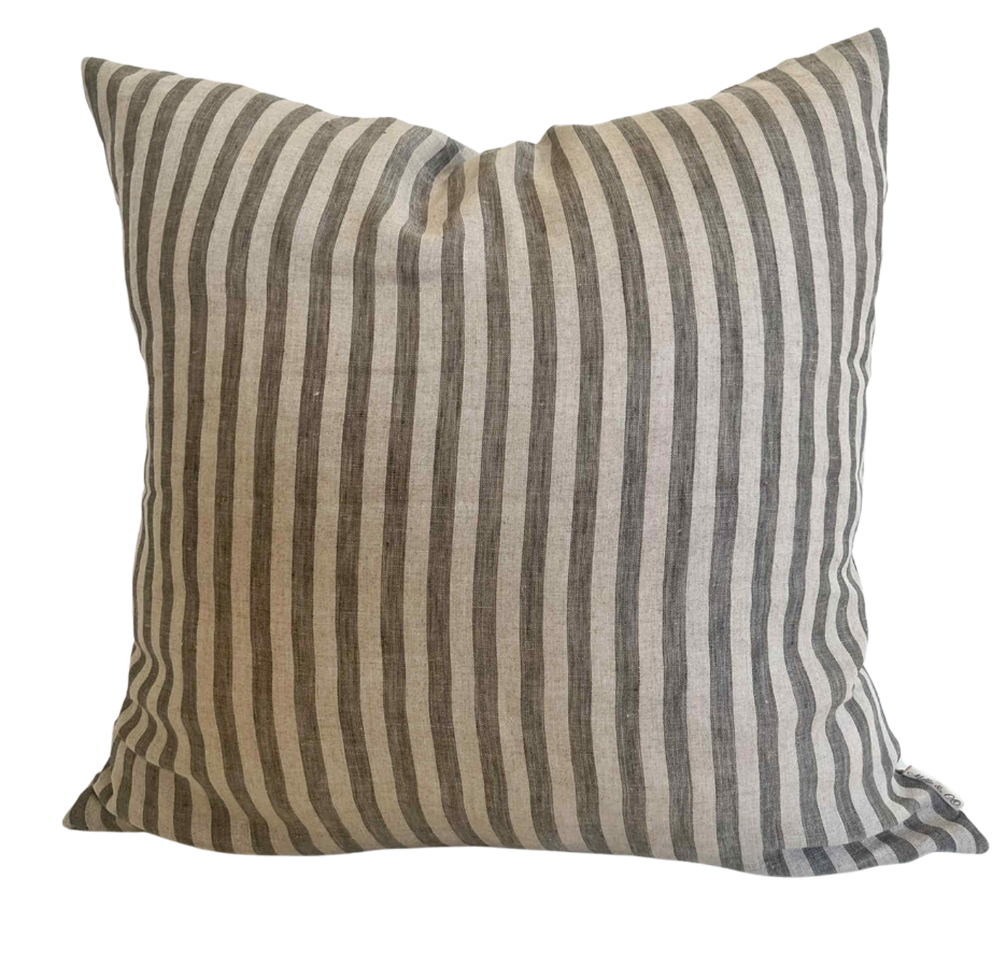 Housse de coussin Lora  |  100% lin rayé vert foncé