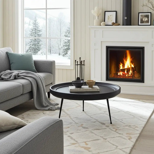 Table à Café ronde en bois de manguier fini noir