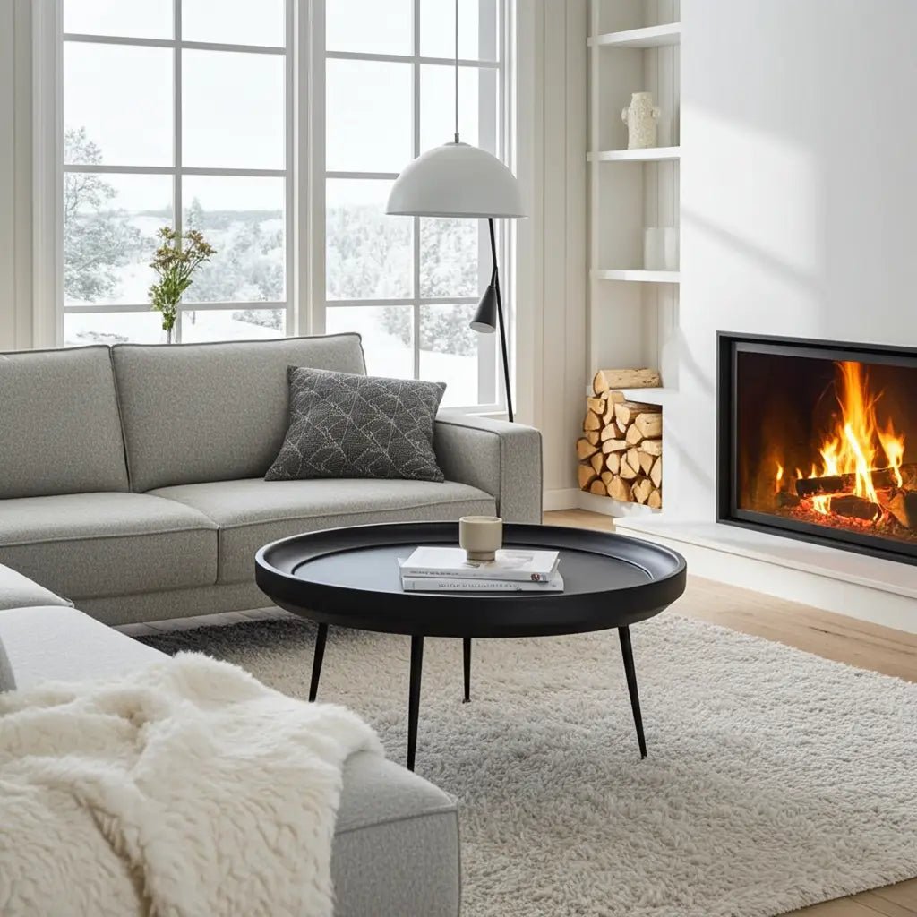 Table à Café ronde en bois de manguier fini noir