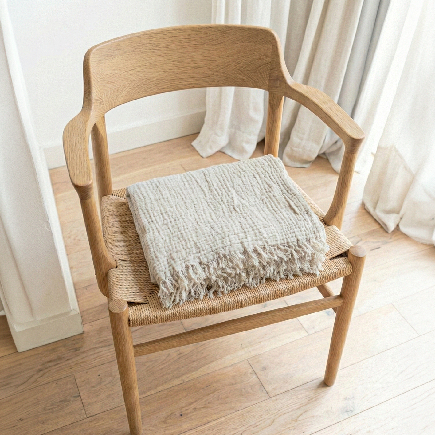 Jeté de lit mousseline gaufré| Beige sablé