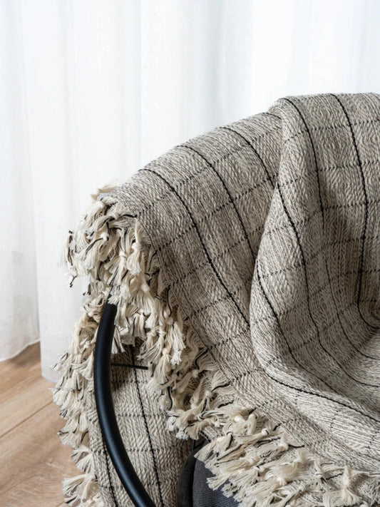 Jeté de lit - Plaid couvre-lit à carreaux | Tons gris et beige