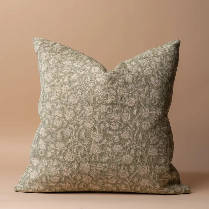 Housse de coussin OLIVIA en lin | Imprimé au pochoir