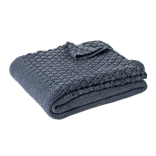 Jeté en chenille tressée bleu Basket