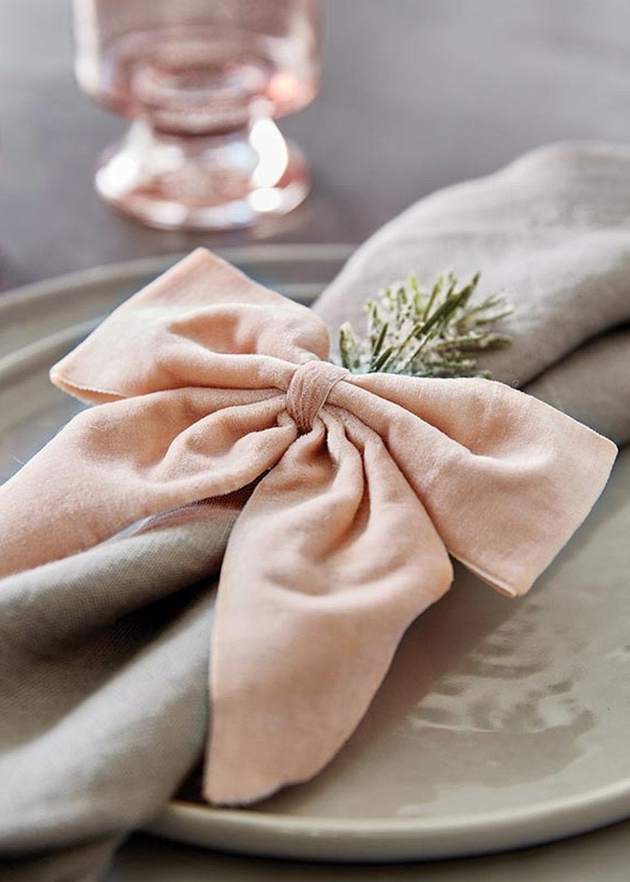 Attaches de serviette en velours rose poudré avec nœud, lot de 4