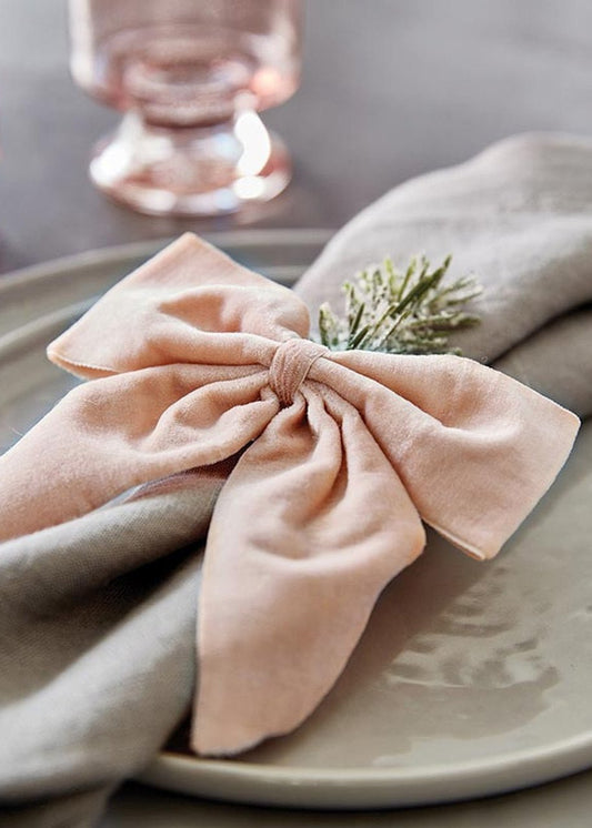 Attaches de serviette en velours rose poudré avec nœud, lot de 4