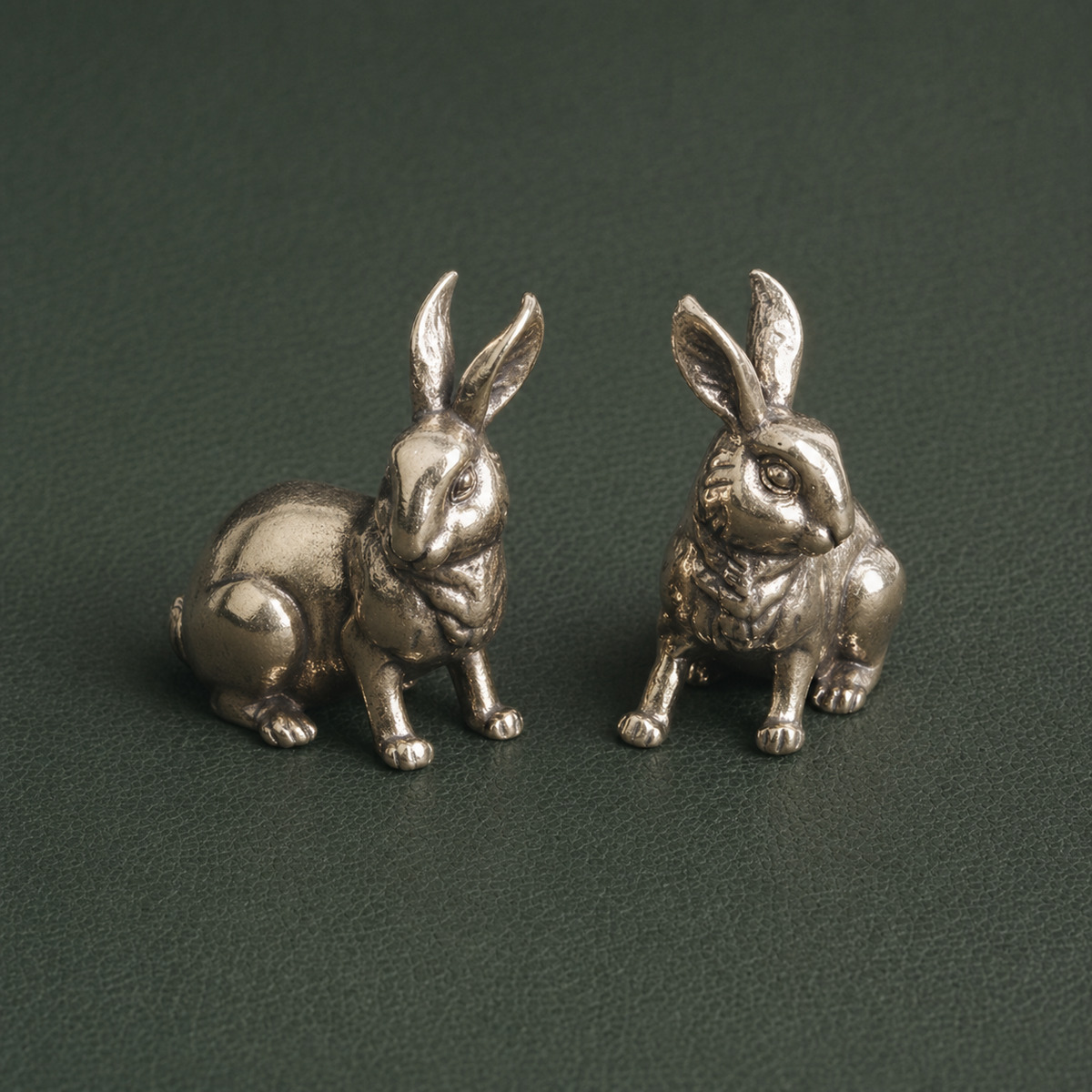 Figurine Les Lapins en laiton antique (DUO) | Collection "Porte-bonheur"