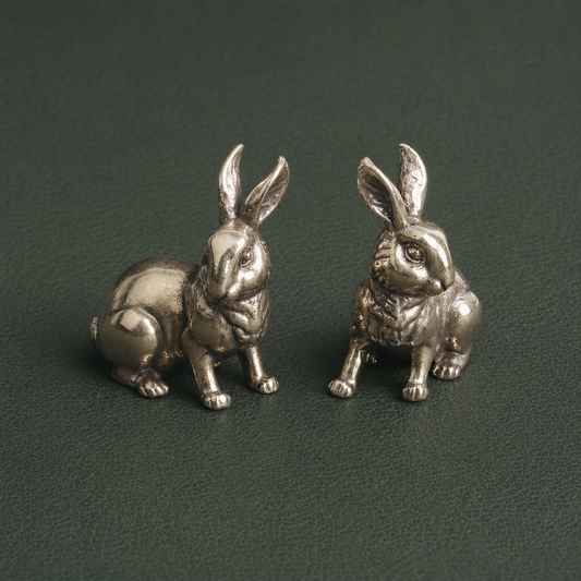 Figurine Les Lapins en laiton antique (DUO) | Collection "Porte-bonheur"