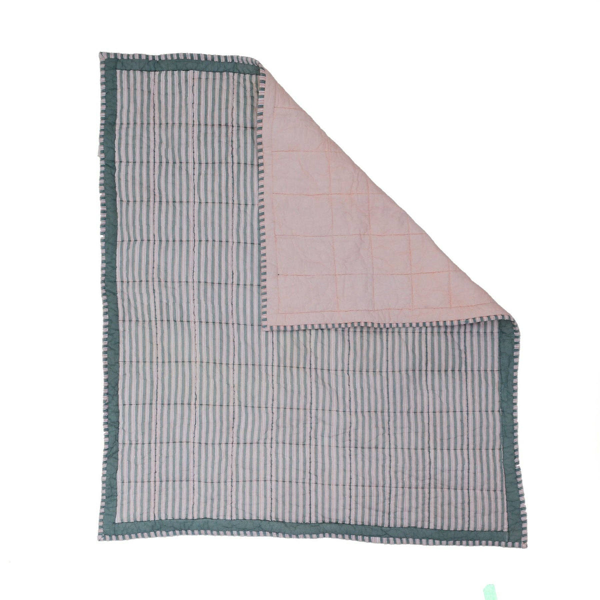Courtepointe réversible pour bébé | Rayures vertes vintage et pêche