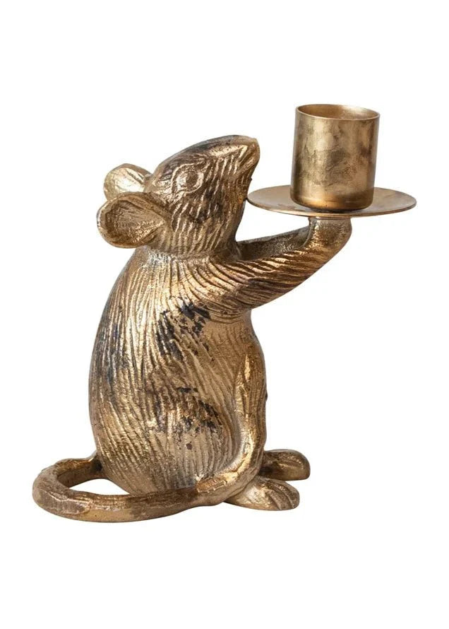 Porte-bougie souris | Finition or antique