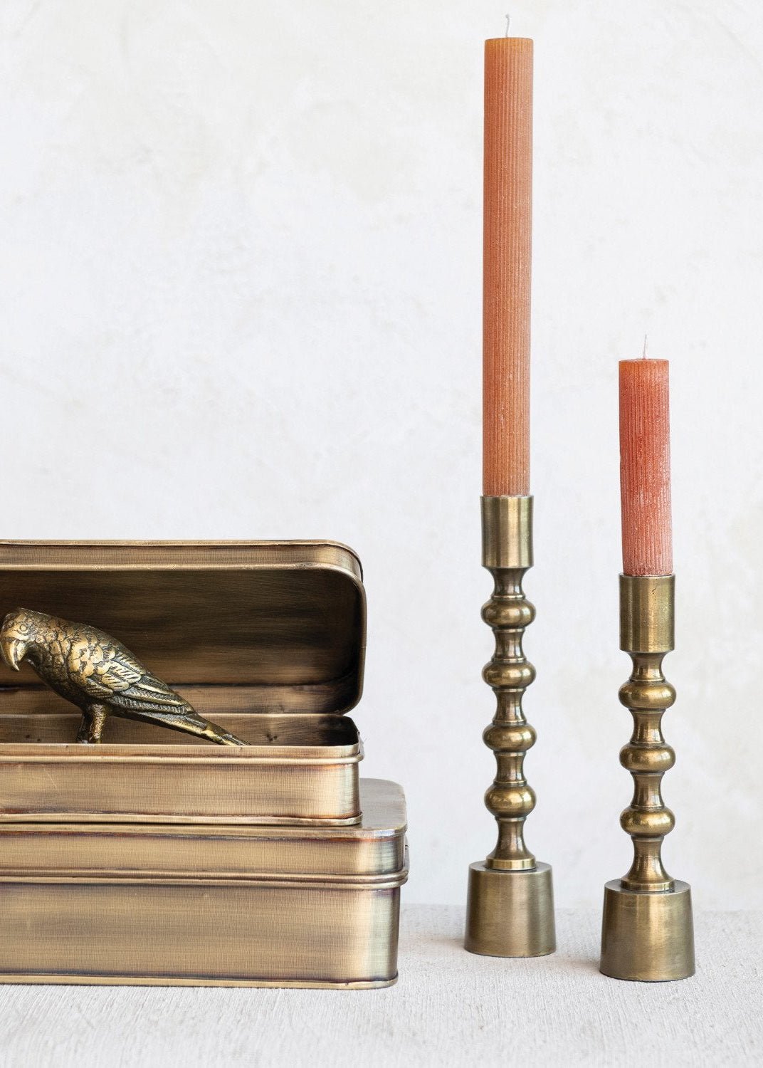 Bougeoir conique en aluminium moulé | Or antique, lot de 2