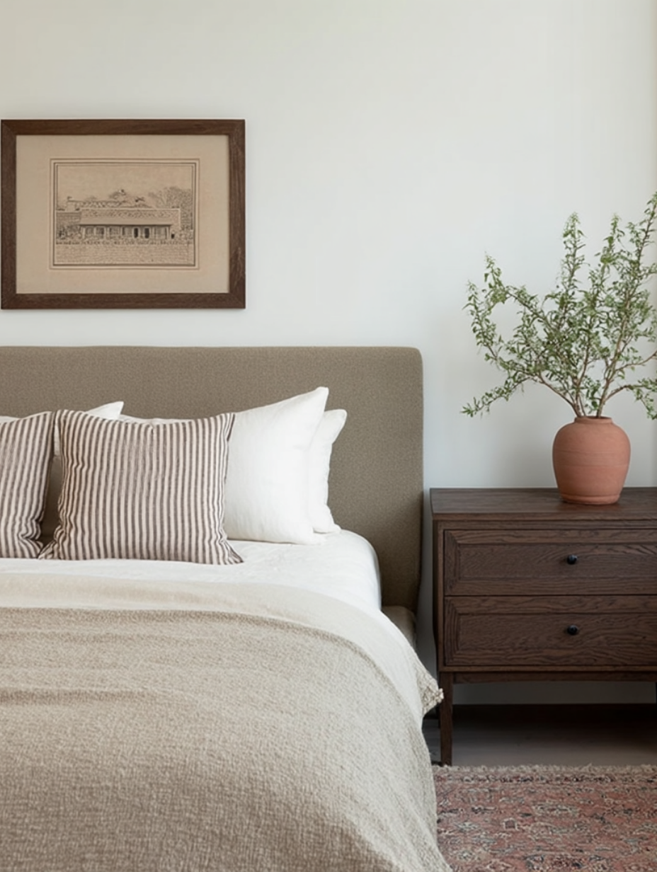 Housse de coussin Alba  |  100% lin rayé brun foncé