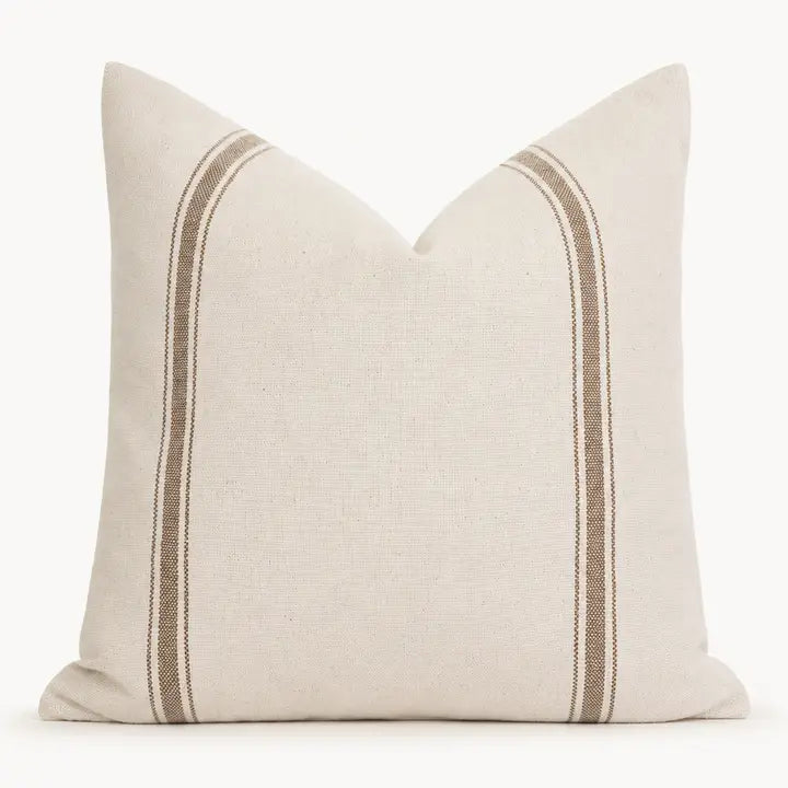 Housse de coussin Mahée à double rayure | Crème et Avoine foncé