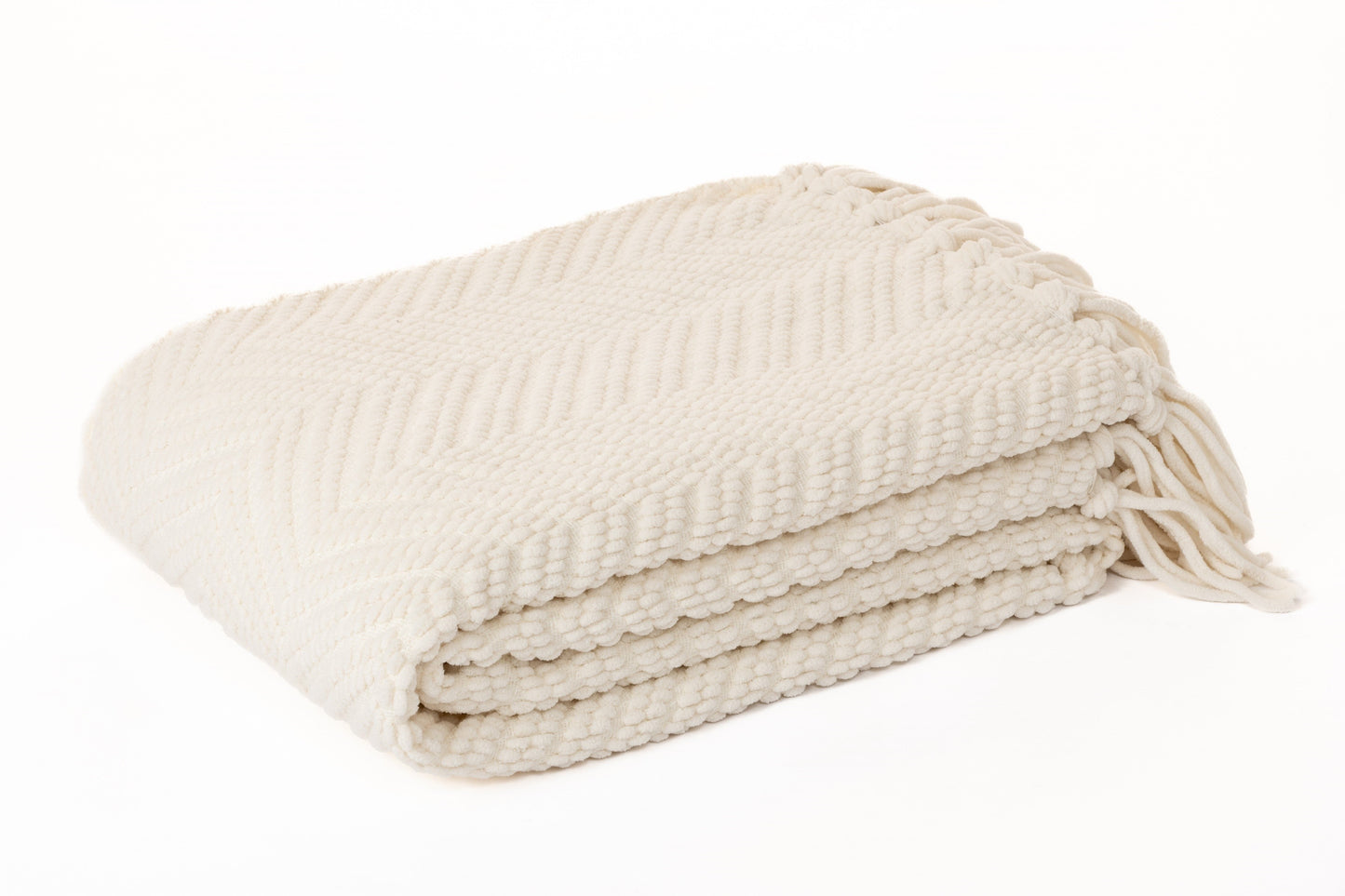 Jeté en chenille ivoire à motif chevron Emy