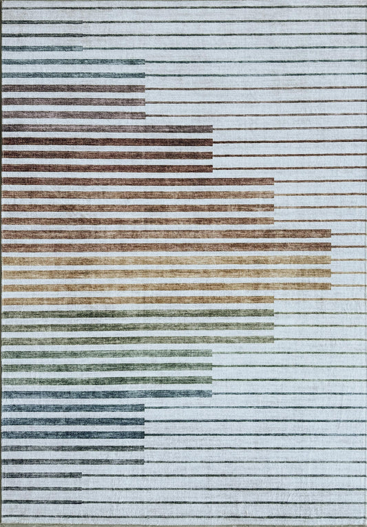Tapis blanc abstrait à rayures colorées et arc-en-ciel | Eclipse