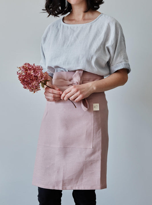Tablier demi-lin | Rose poudré