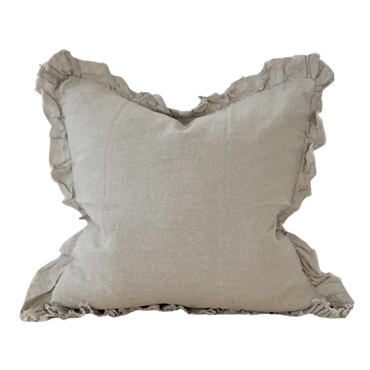Housse de coussin Allie lin à volants  | Beige naturel