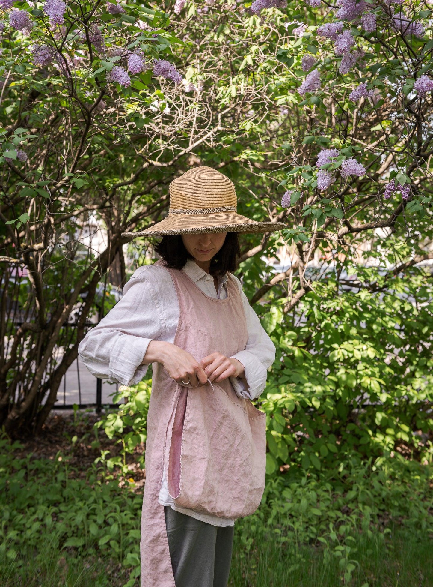Tablier de jardinier en lin - Rose poudré