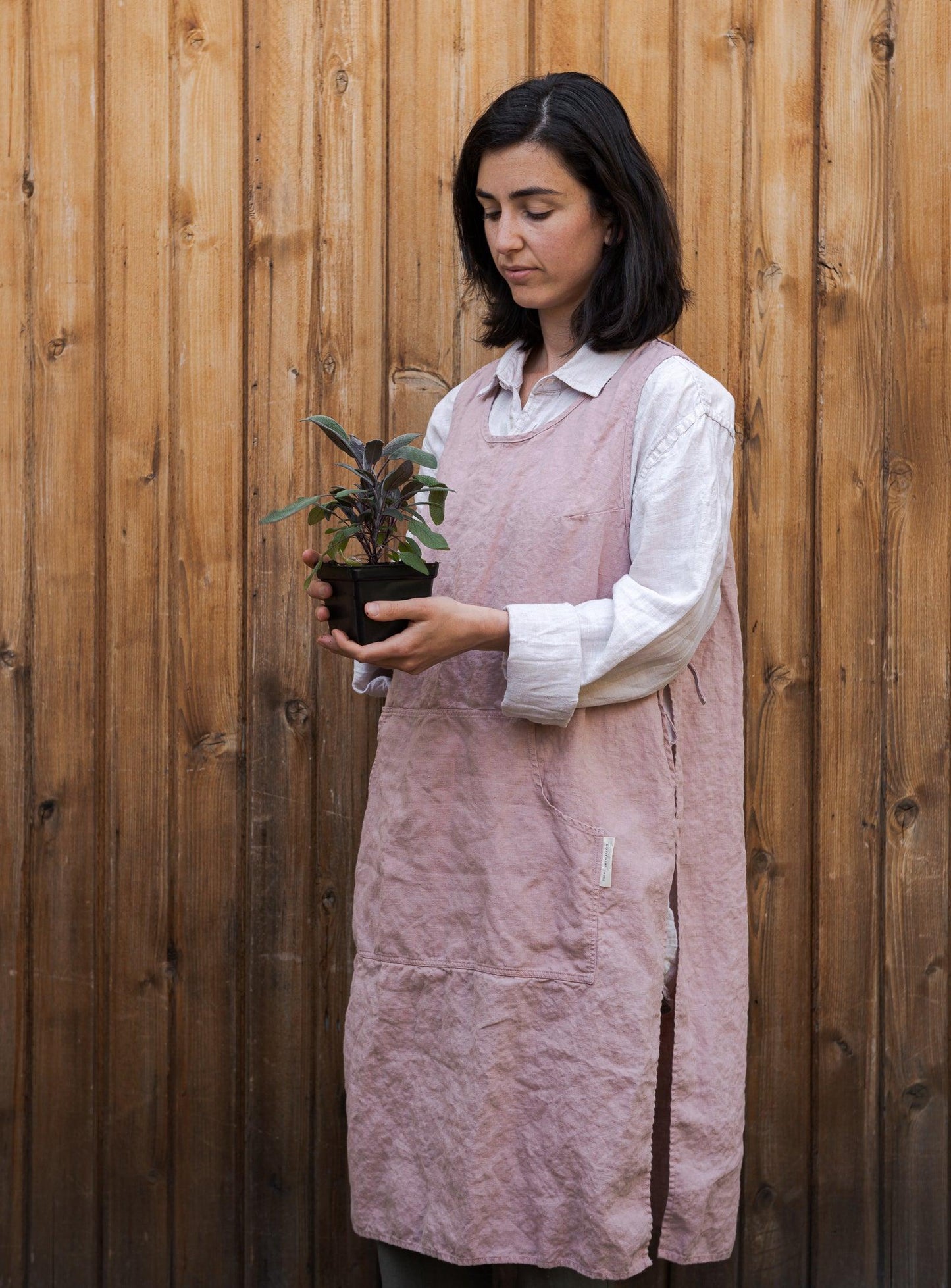 Tablier de jardinier en lin - Rose poudré
