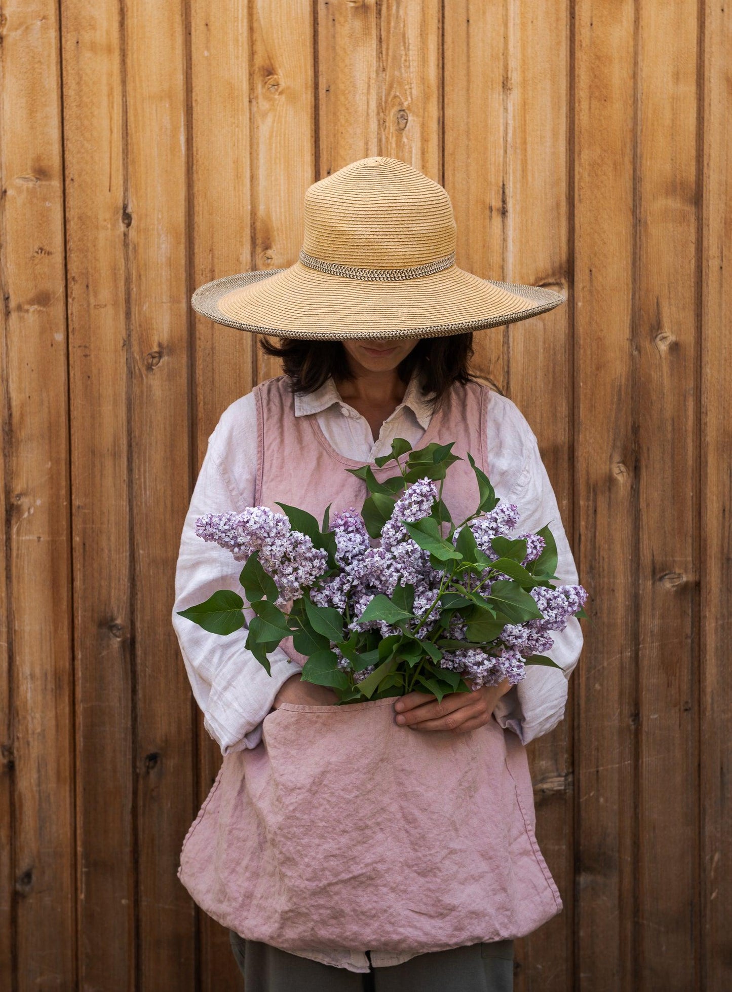 Tablier de jardinier en lin - Rose poudré