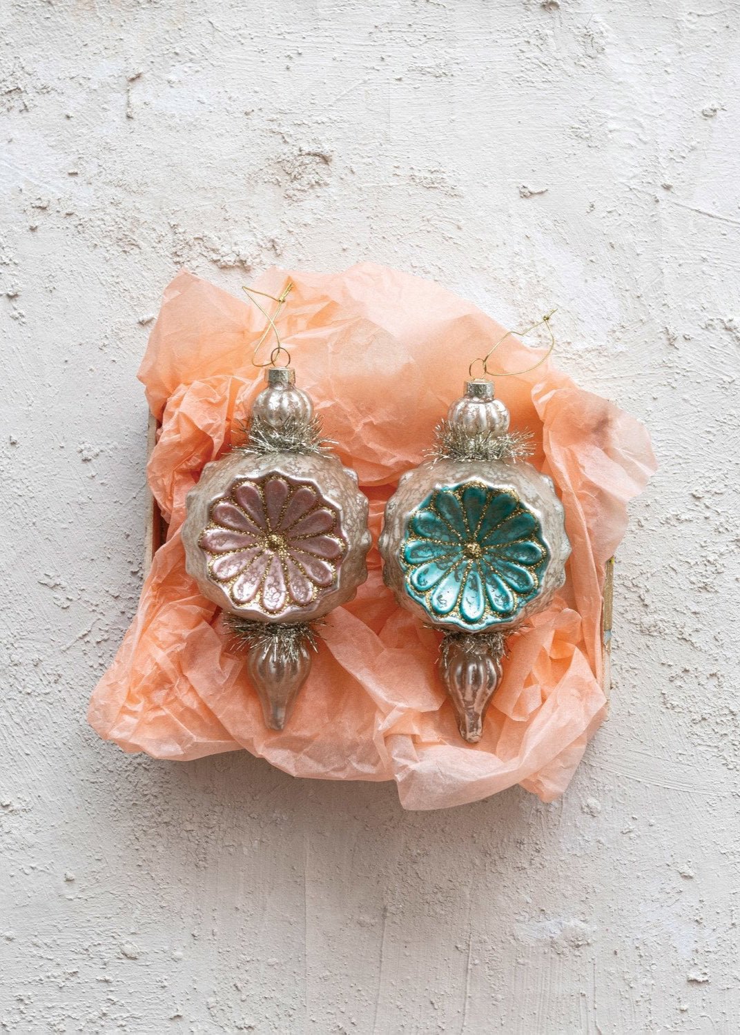 Ornement de fleur en verre argenté | Fleurs, guirlandes et paillettes