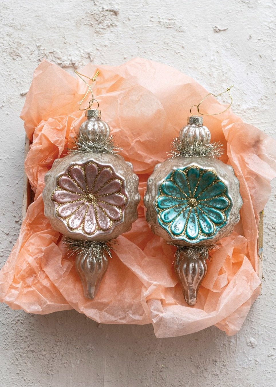 Ornement de fleur en verre argenté | Fleurs, guirlandes et paillettes