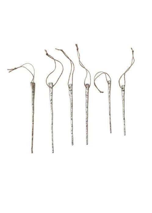 Ornements en verre argent en forme de glaçons | Lot de 6