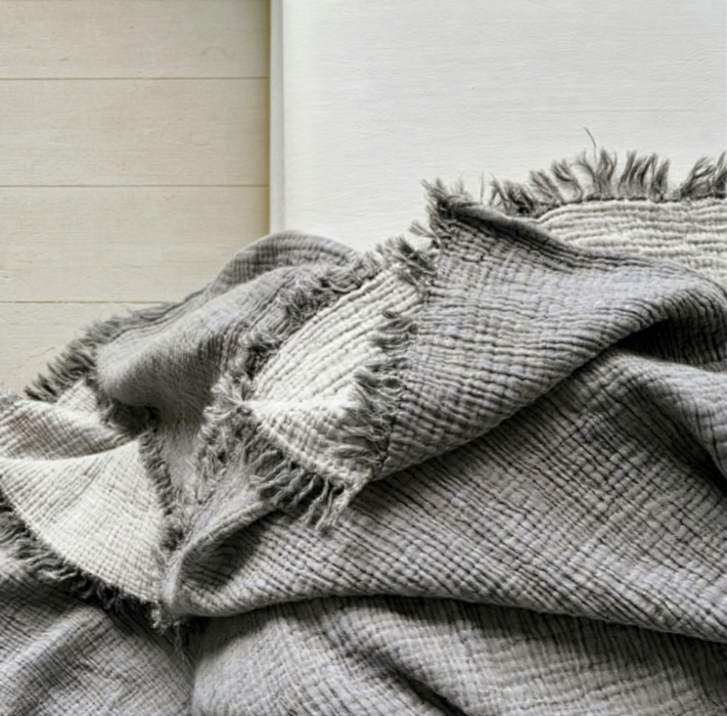 Jeté mousseline gaufré| Anthracite doux