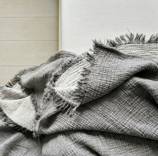 Jeté mousseline gaufré| Anthracite doux