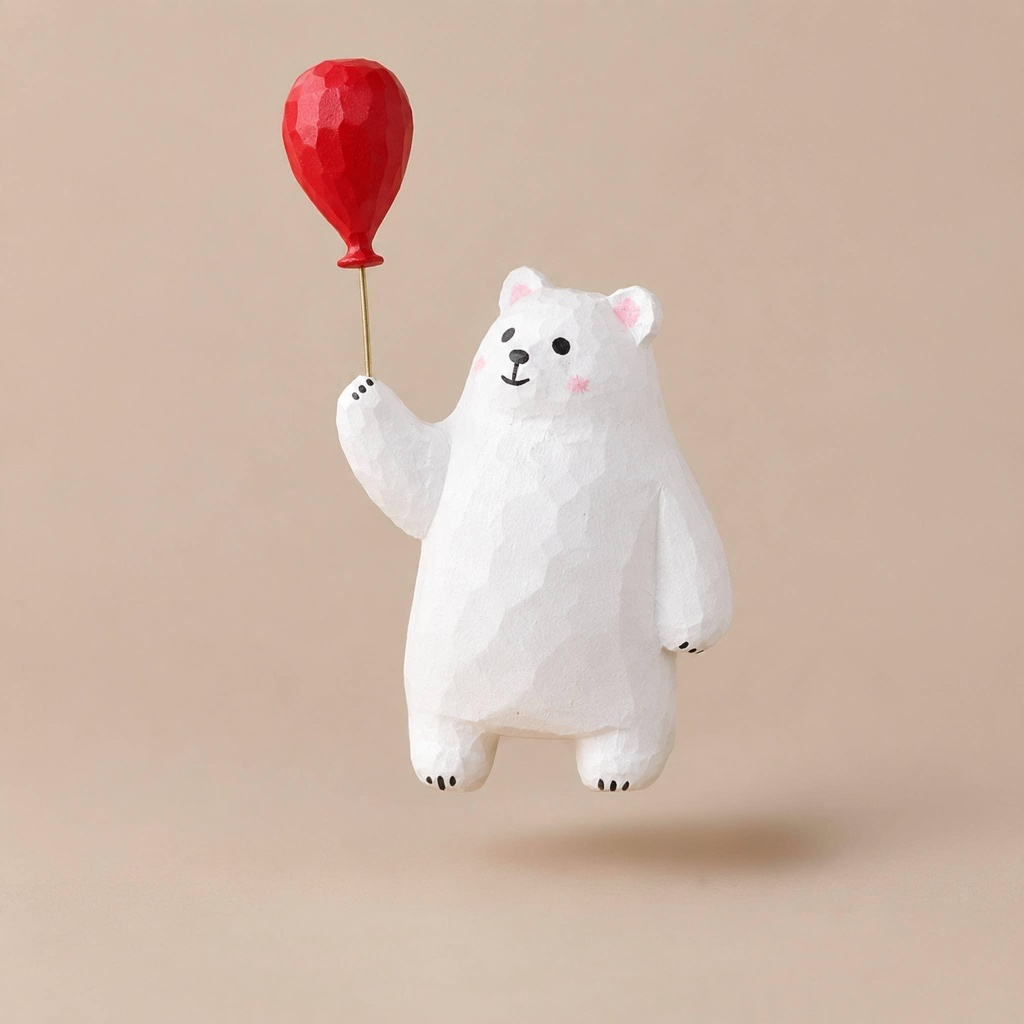 Figurine Ours blanc au grand cœur | Sculptée à la main