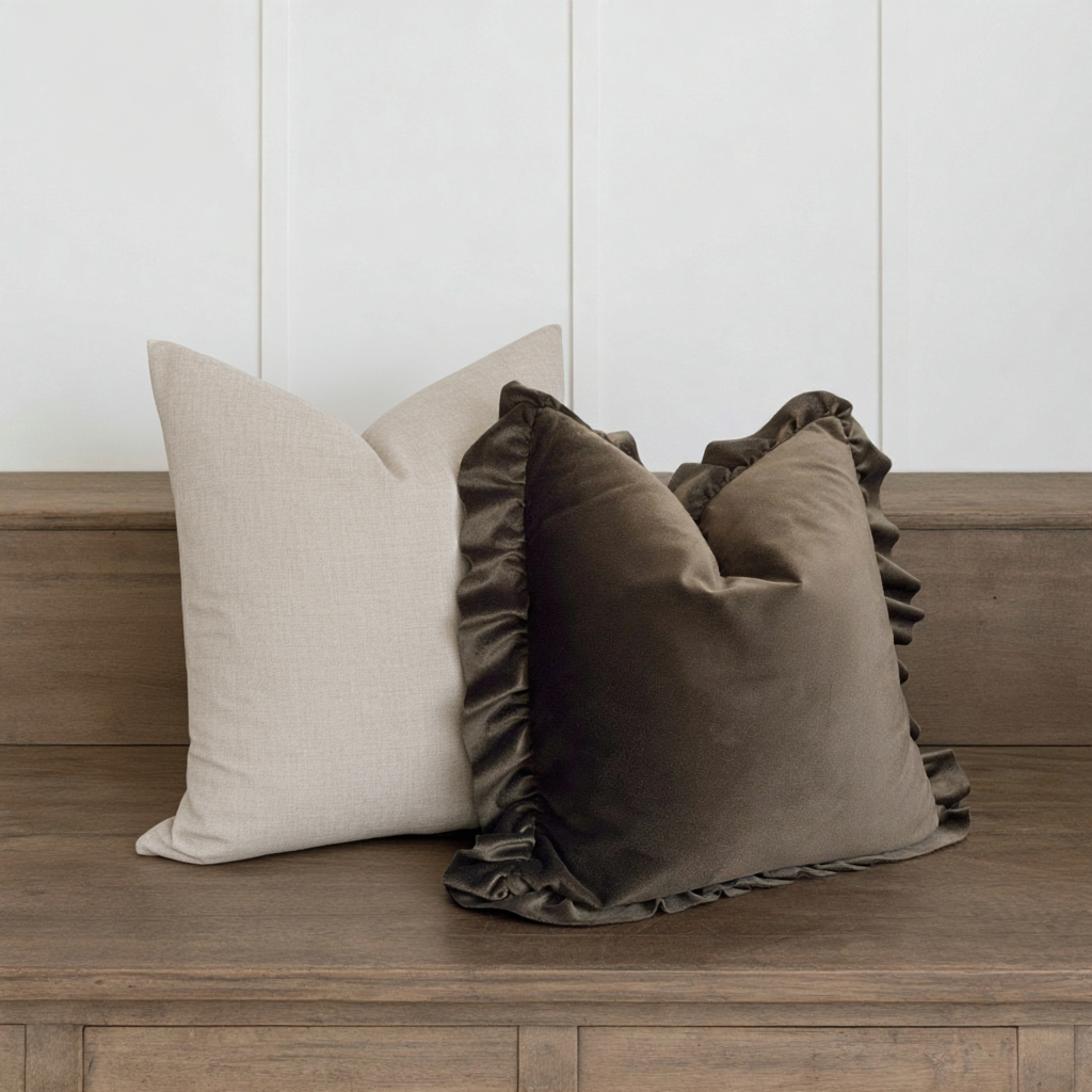 Housse de Coussin Daniella | Velours à Volants Café