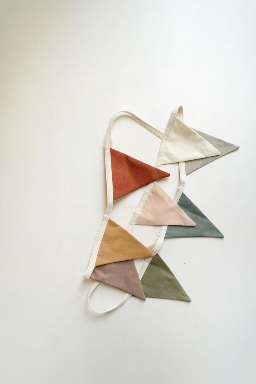 Beige striped linen garland: 8 Flags