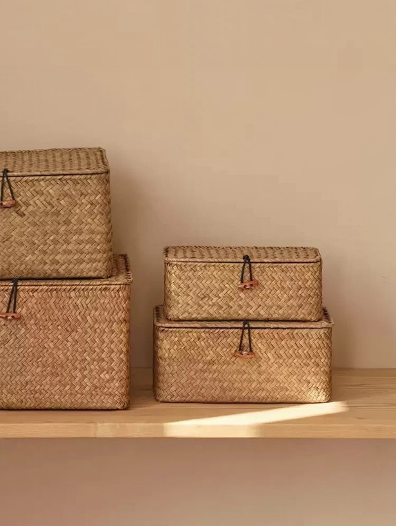 Boîte de rangement tissée | Avec couvercle